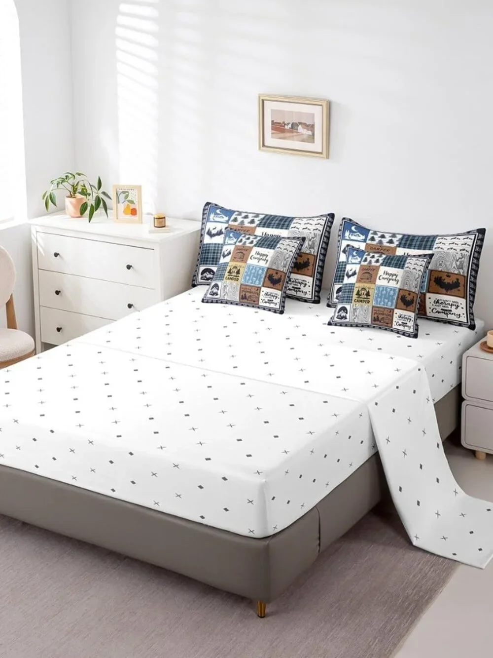 7 Piece Rv Camper Bedding Set King,Kids Happy Camping Comforter Set with Sheets,